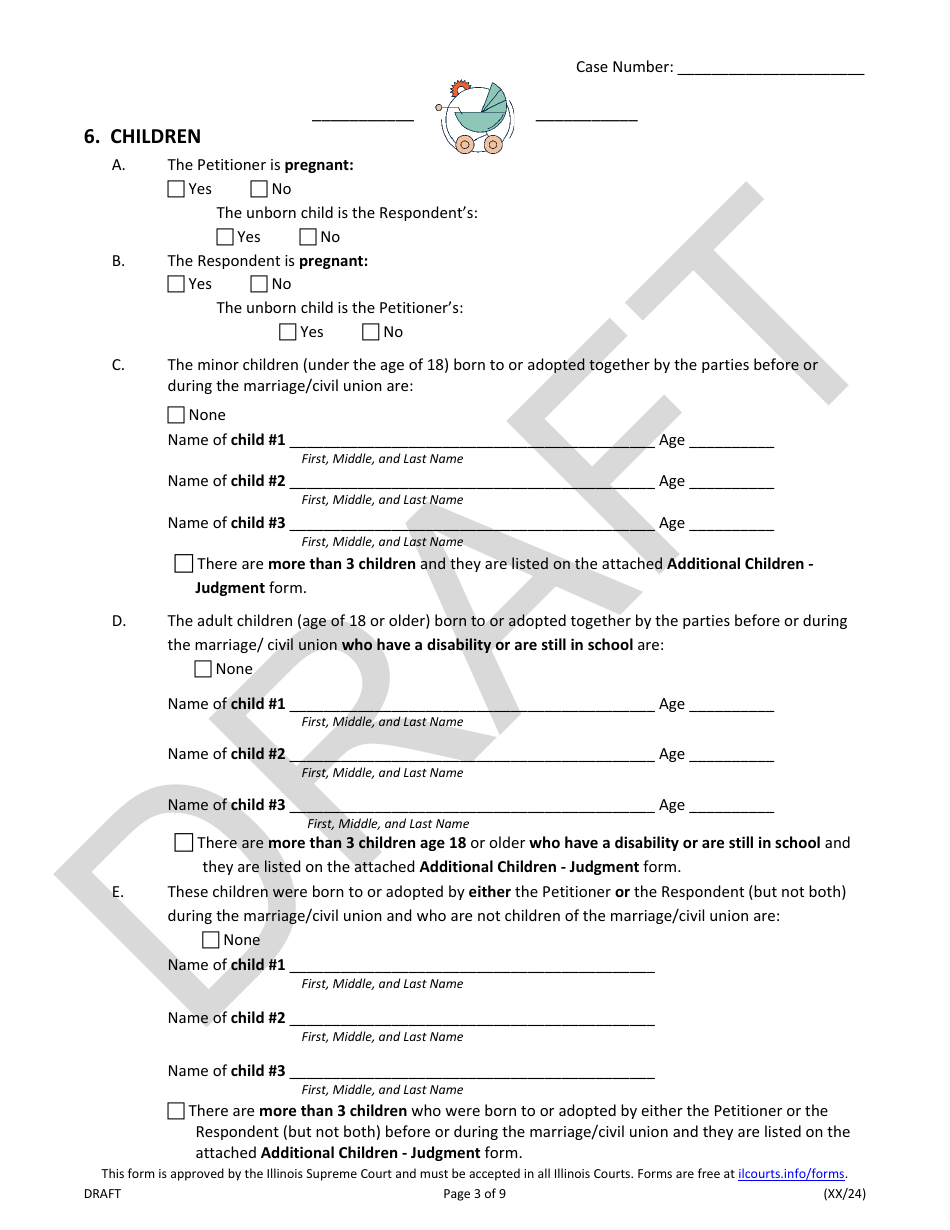 Judgment of Dissolution of Marriage / Civil Union (Divorce With Children) - Draft - Illinois, Page 3