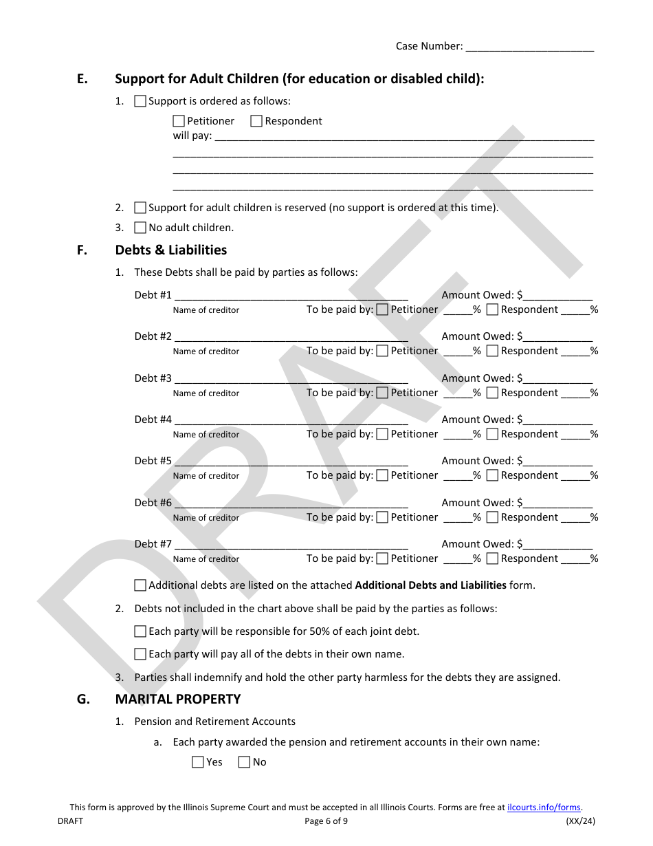 Judgment of Dissolution of Marriage / Civil Union (Divorce With Children) - Draft - Illinois, Page 6