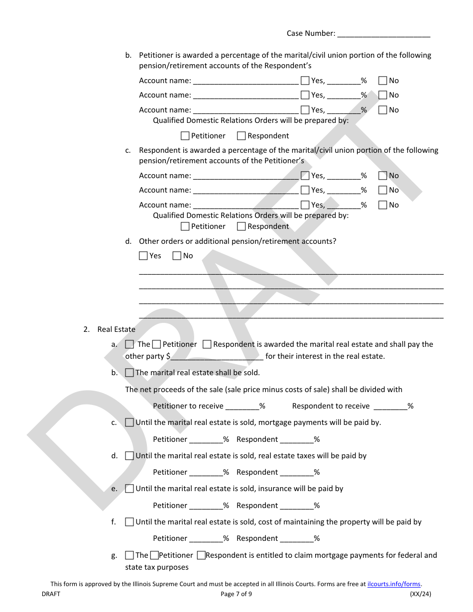 Judgment of Dissolution of Marriage / Civil Union (Divorce With Children) - Draft - Illinois, Page 7