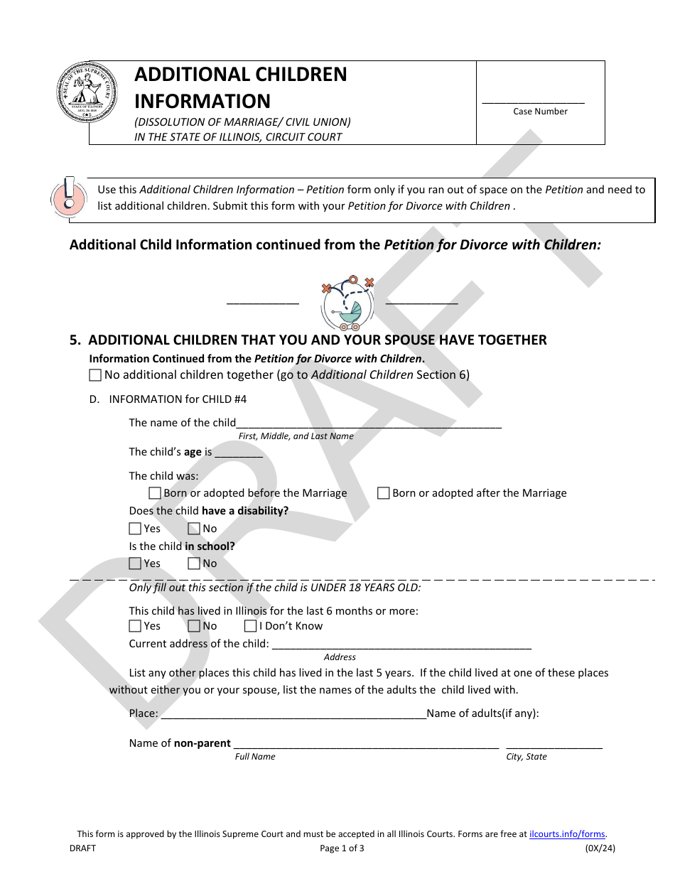 Additional Children Information (Dissolution of Marriage / Civil Union) - Draft - Illinois, Page 1