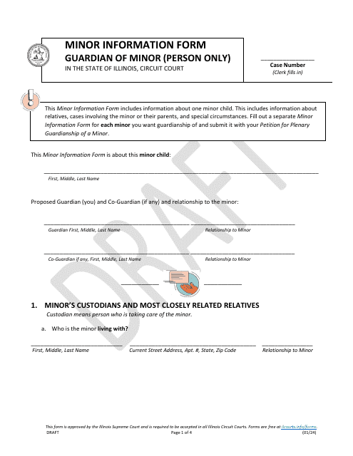 Minor Information Form Guardian of Minor (Person Only) - Draft - Illinois Download Pdf
