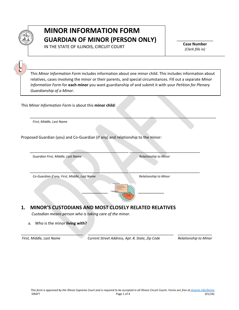 Minor Information Form Guardian of Minor (Person Only) - Draft - Illinois, Page 1