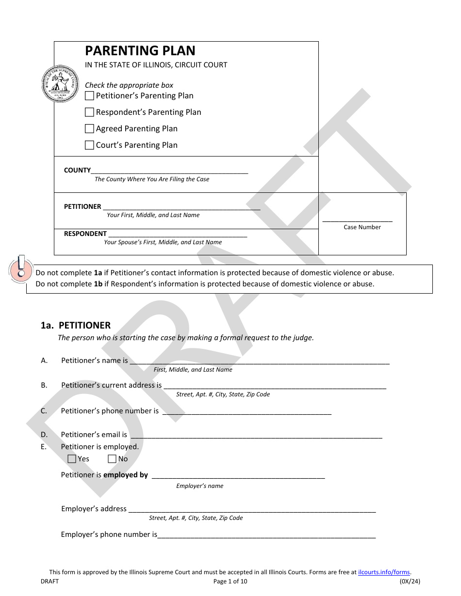 Illinois Parenting Plan - Draft - Fill Out, Sign Online and Download ...