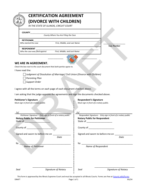 Certification Agreement (Divorce With Children) - Draft - Illinois