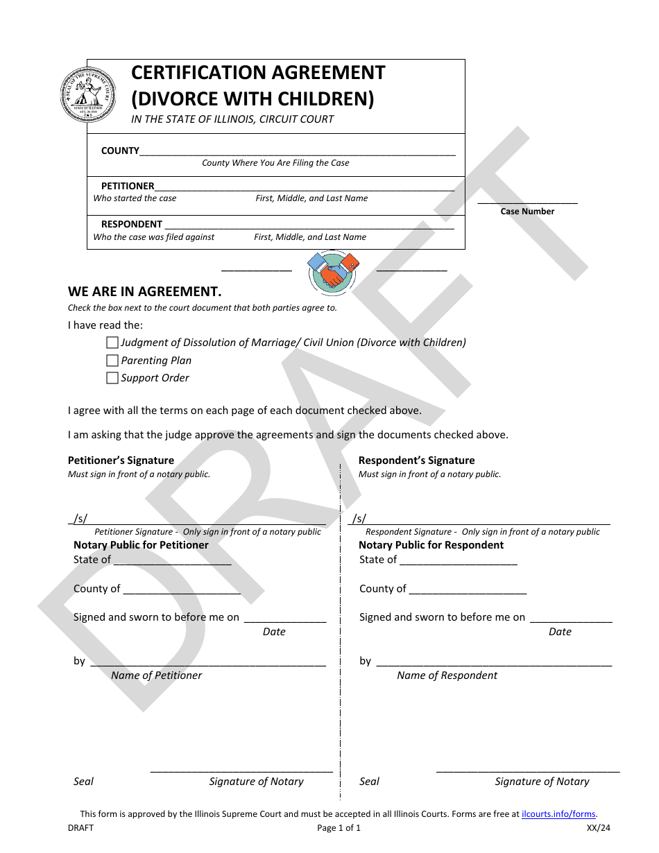 Illinois Certification Agreement (Divorce With Children) - Draft - Fill ...