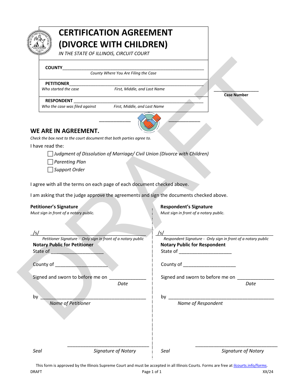 Certification Agreement (Divorce With Children) - Draft - Illinois, Page 1