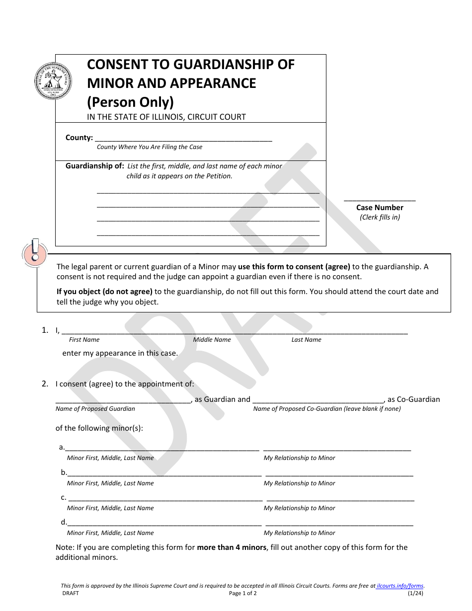 Illinois Consent to Guardianship of Minor and Appearance (Person Only ...