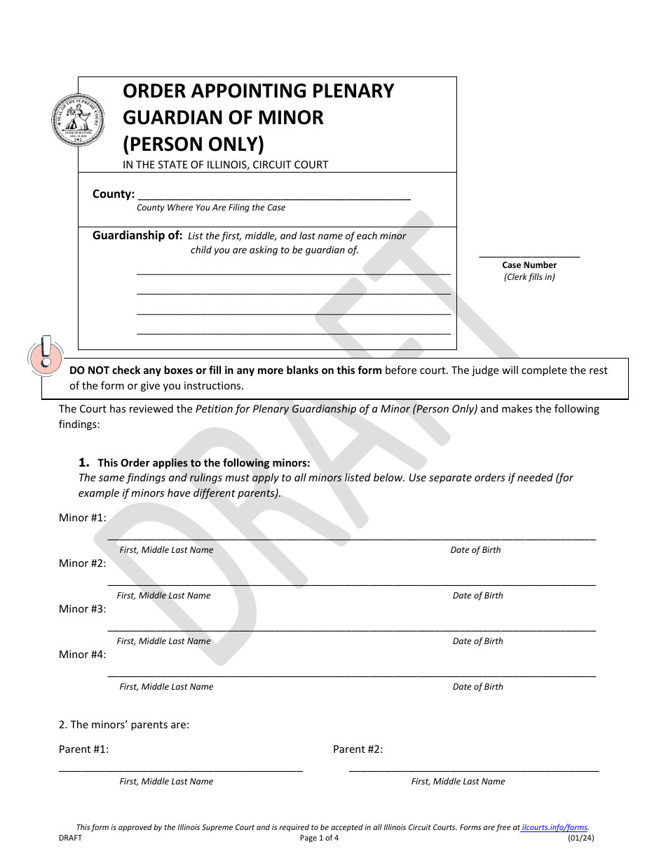 Order Appointing Plenary Guardian of Minor (Person Only) - Draft - Illinois, Page 1