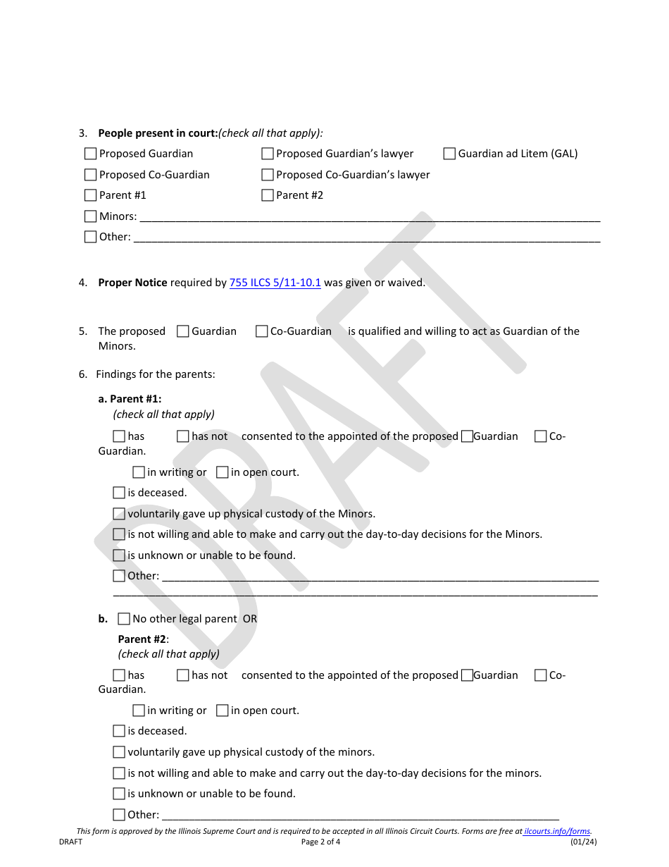 Order Appointing Plenary Guardian of Minor (Person Only) - Draft - Illinois, Page 2