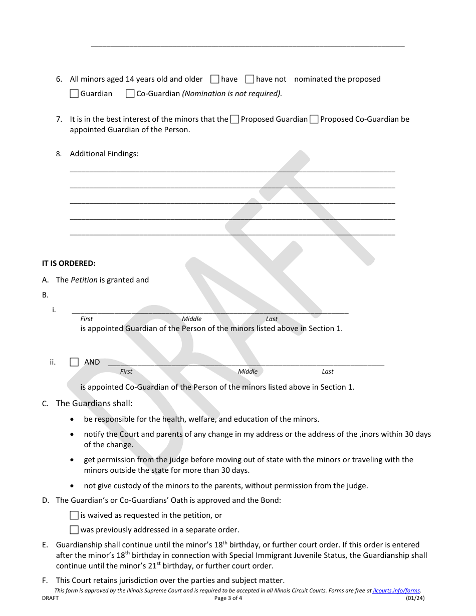 Order Appointing Plenary Guardian of Minor (Person Only) - Draft - Illinois, Page 3