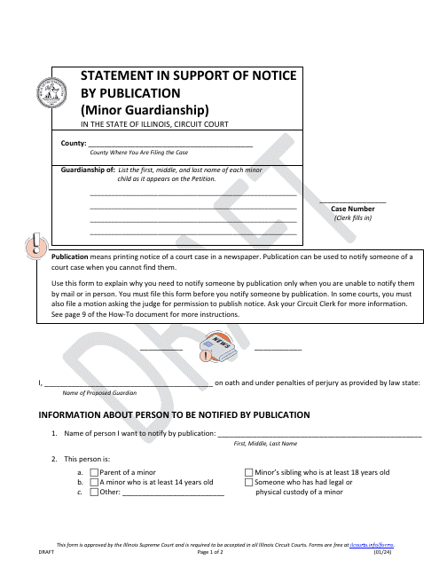 Statement in Support of Notice by Publication (Minor Guardianship) - Draft - Illinois Download Pdf