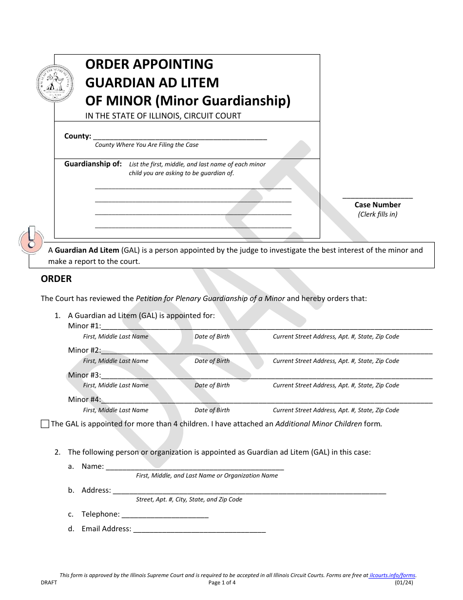 Order Appointing Guardian Ad Litem of Minor (Minor Guardianship) - Draft - Illinois, Page 1