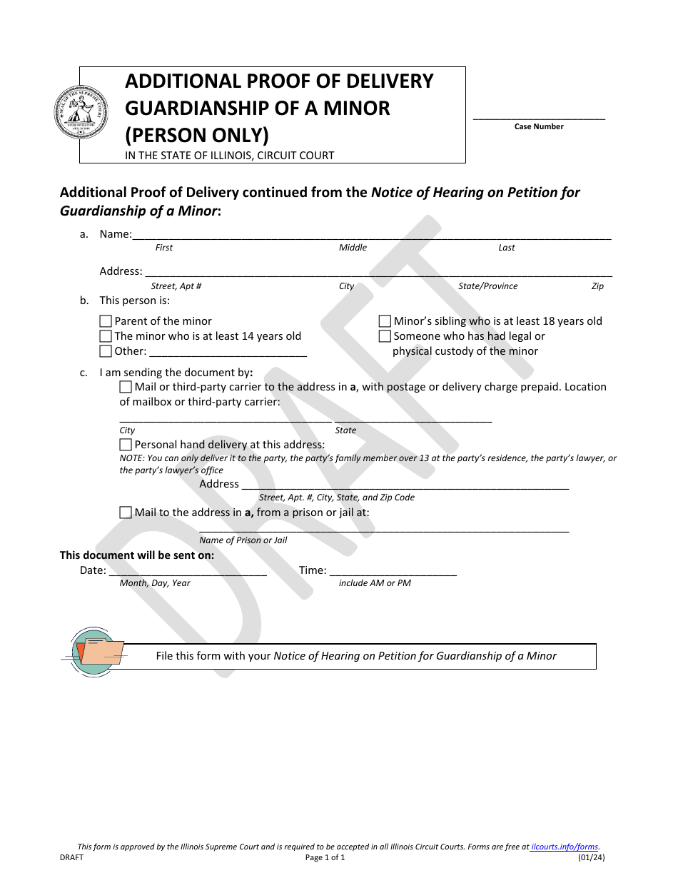 Additional Proof of Delivery Guardianship of a Minor (Person Only) - Draft - Illinois, Page 1
