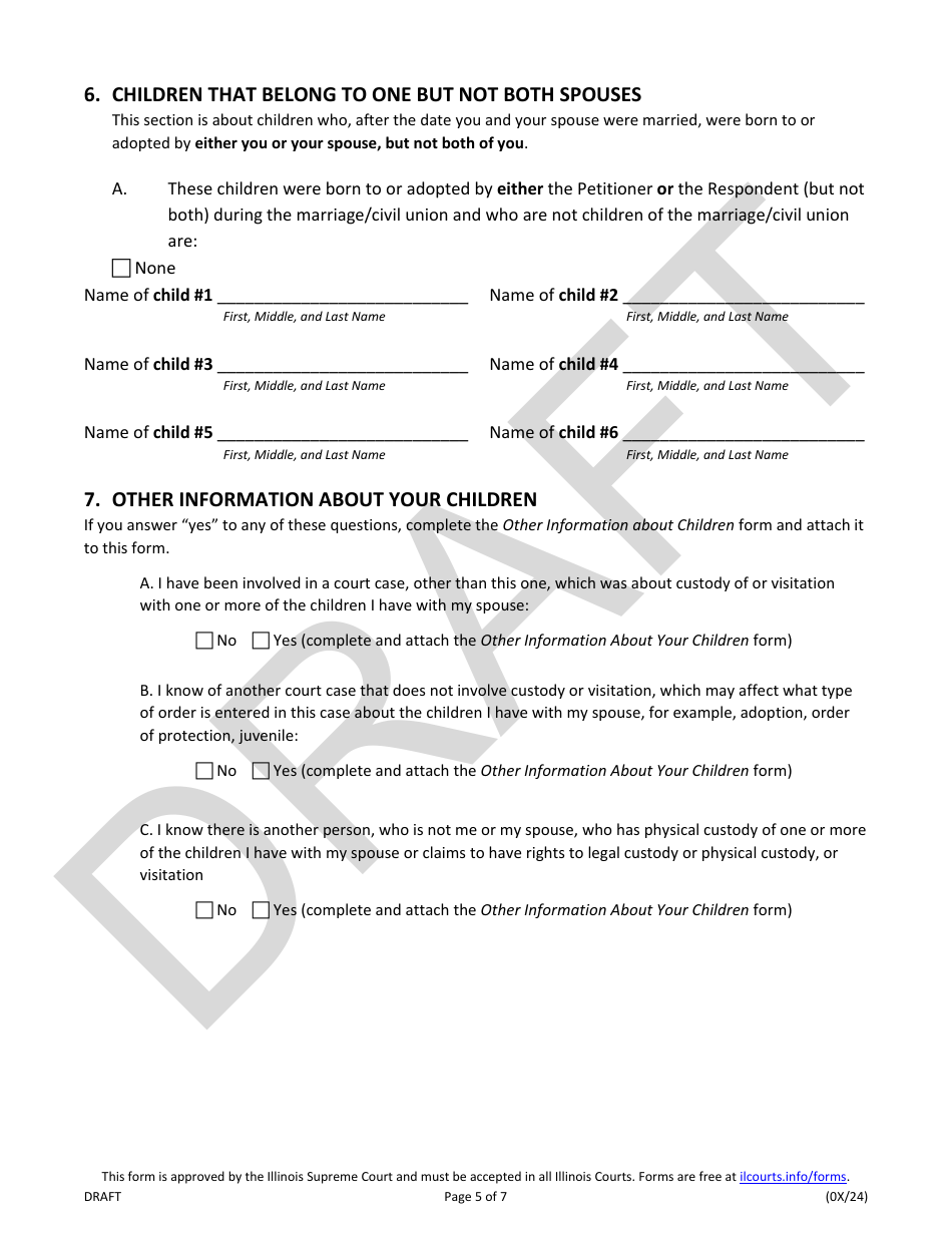 Petition for Divorce With Children - Draft - Illinois, Page 5