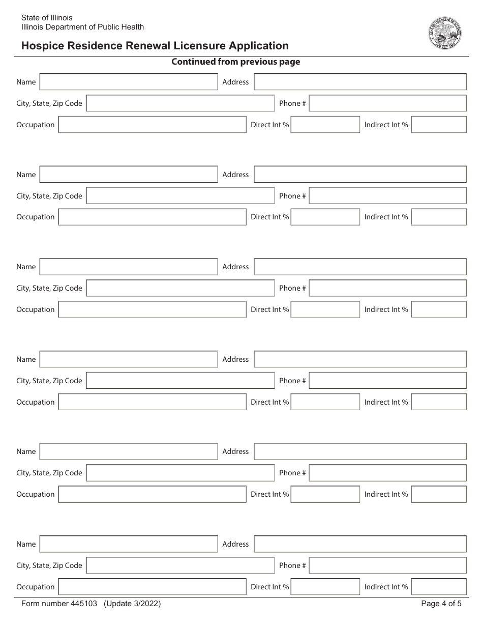 Form 445103 Hospice Residence Renewal Licensure Application - Illinois, Page 4