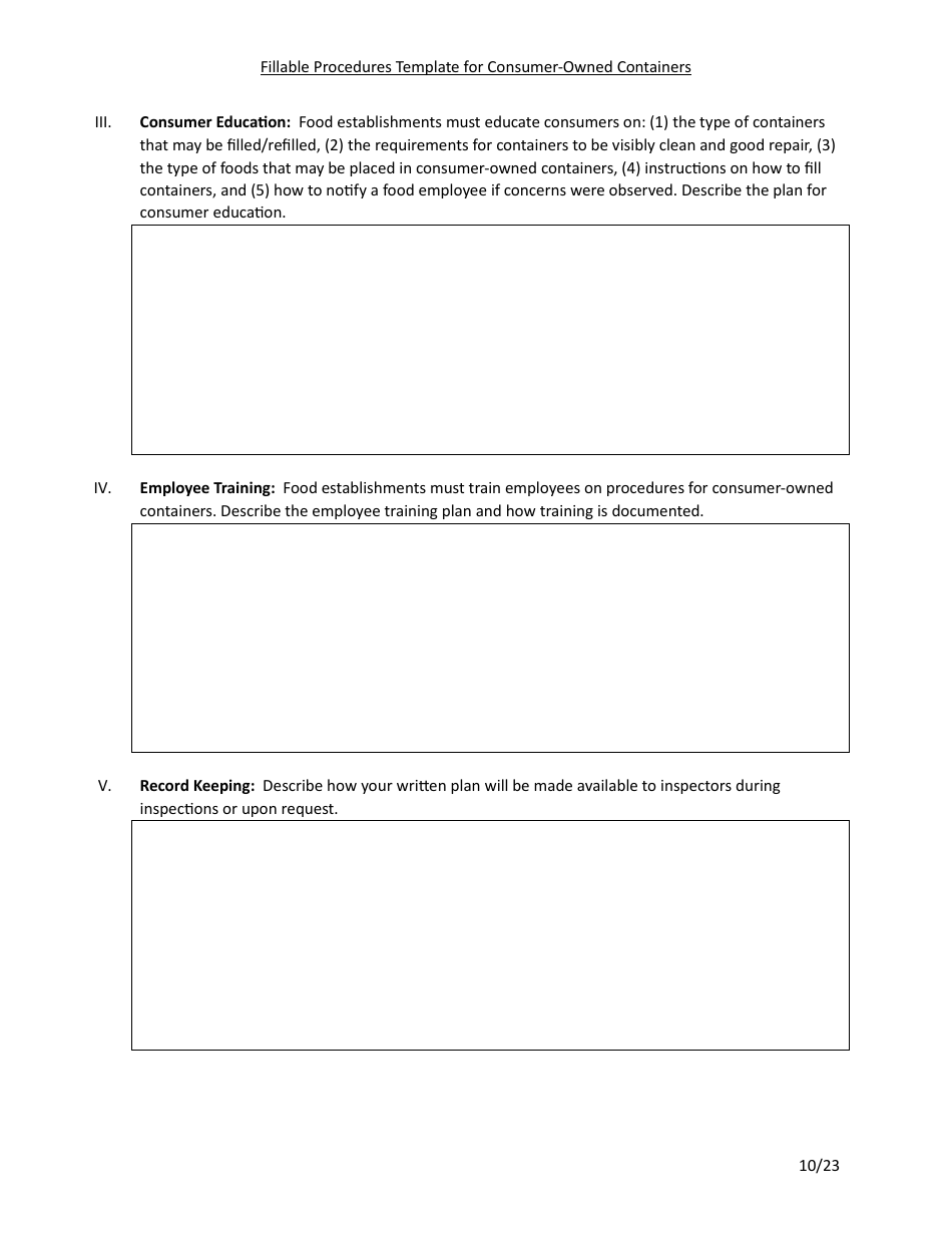 Fillable Procedures Template for Consumer-Owned Containers - Illinois, Page 2