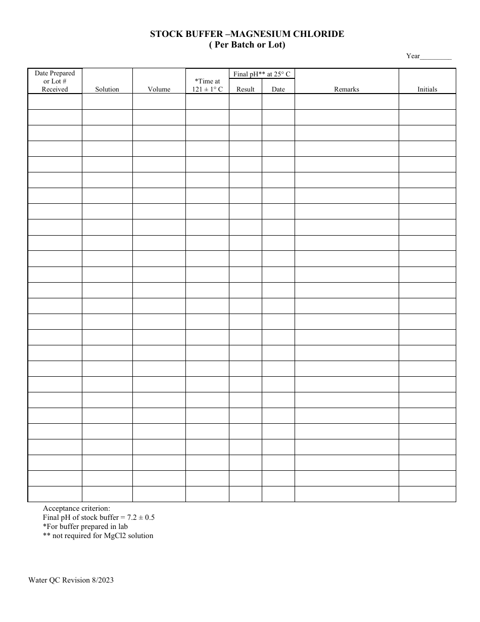 Stock Buffer - Magnesium Chloride (Per Batch or Lot) - Illinois, Page 1