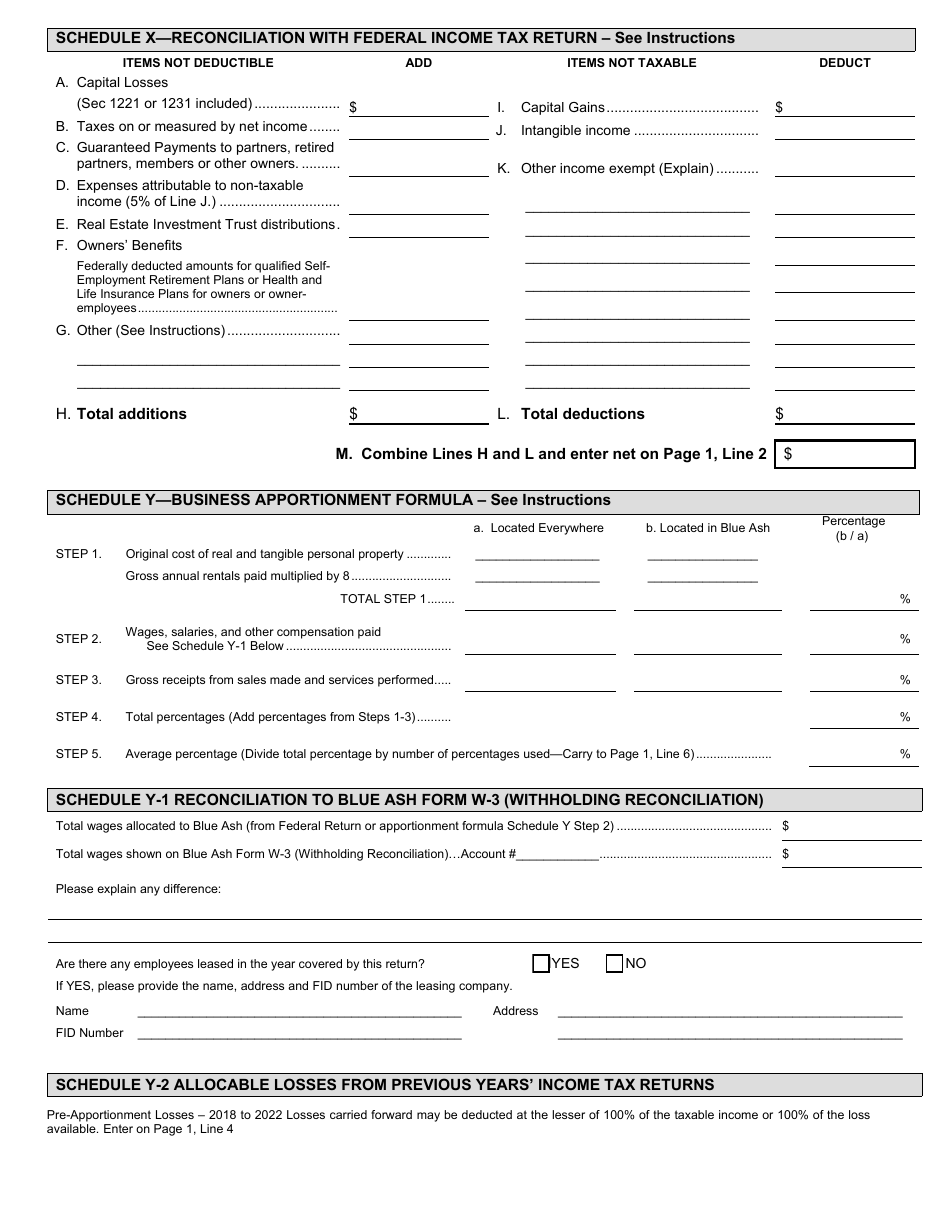 Business Tax Return - City of Blue Ash, Ohio, Page 2