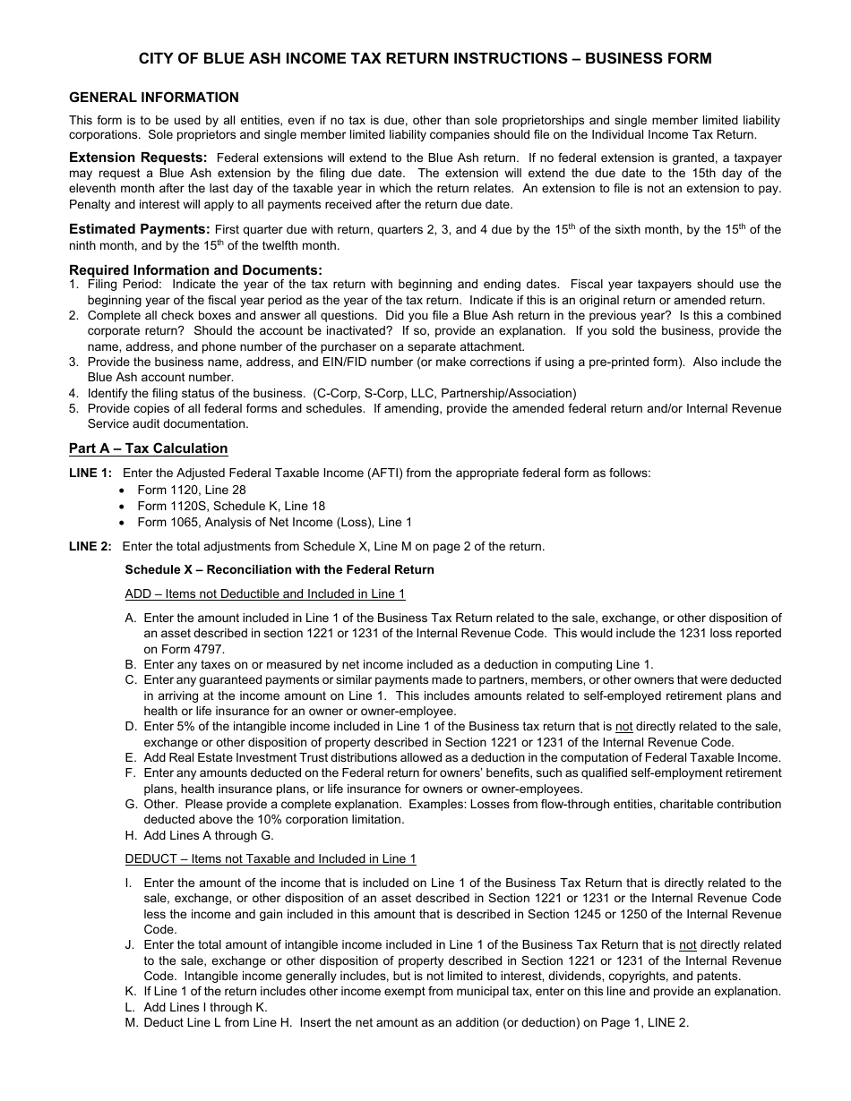 Business Tax Return - City of Blue Ash, Ohio, Page 3