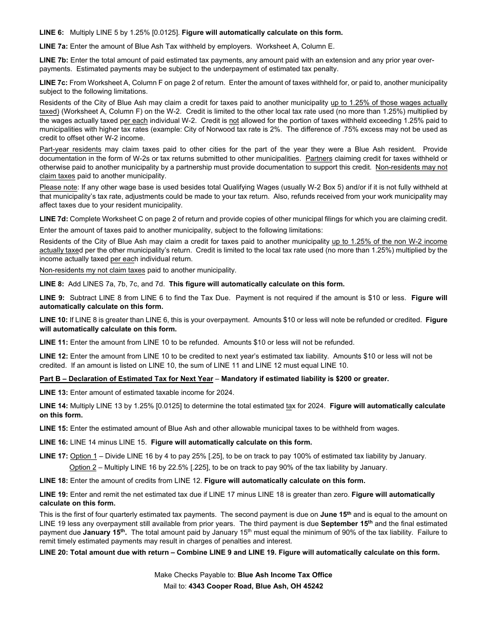 Individual Tax Return - City of Blue Ash, Ohio, Page 5