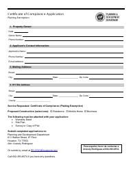 Document preview: Certificate of Compliance Application - Platting Exemption - City of Houston, Texas