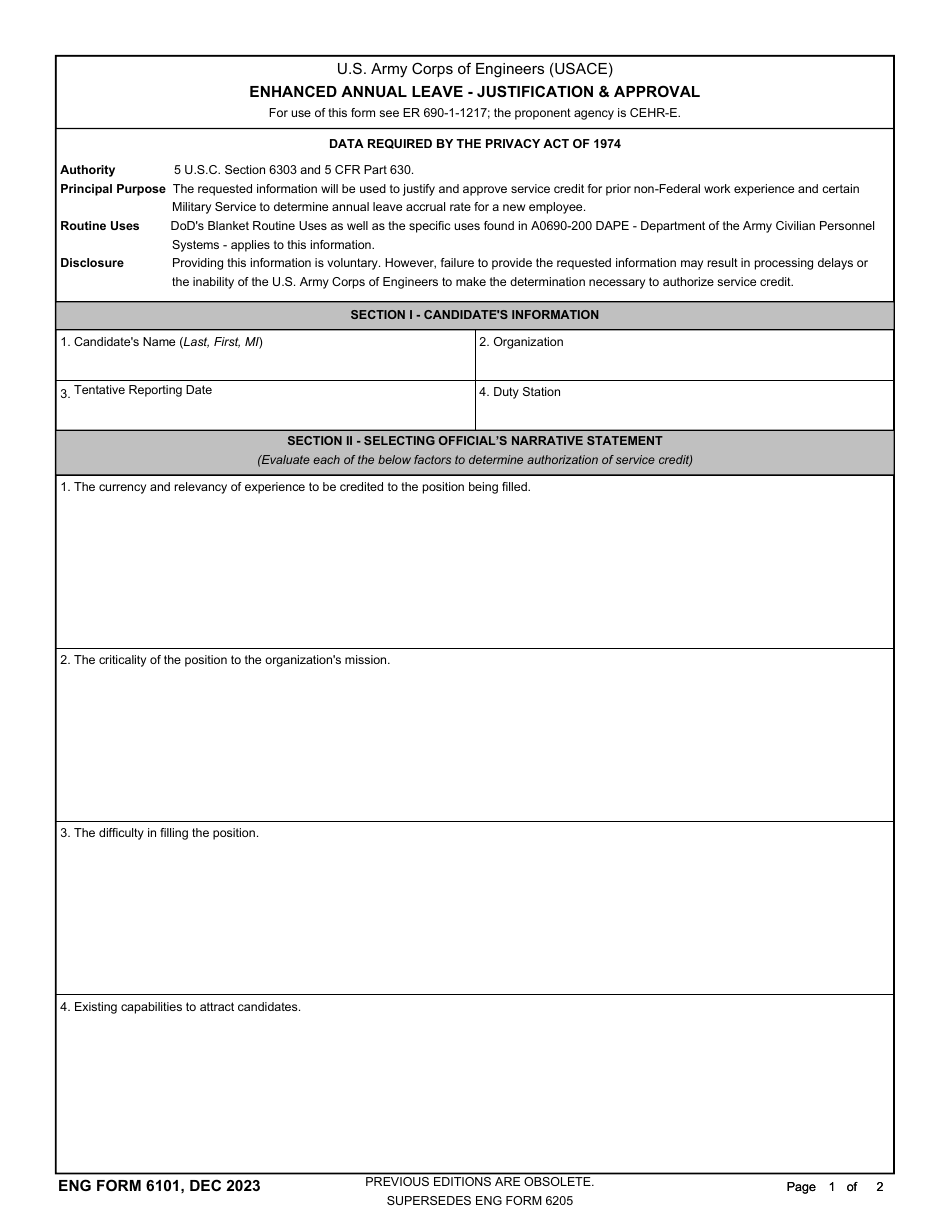 ENG Form 6101 Enhanced Annual Leave - Justification  Approval, Page 1