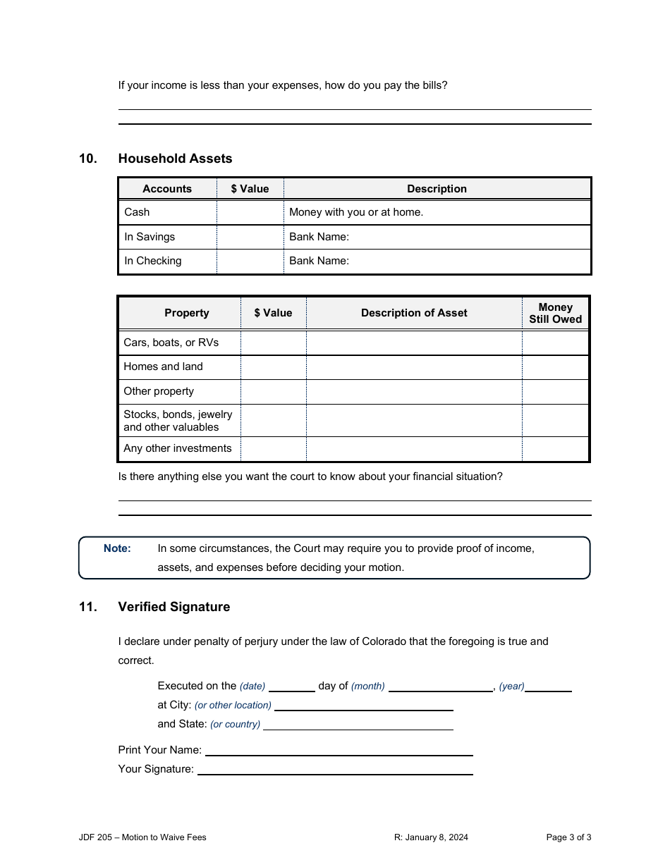 Form JDF205 Motion to Waive Fees - Colorado, Page 3