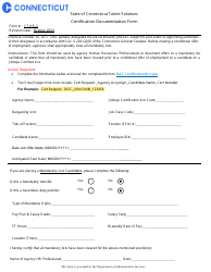 Document preview: Form CT-HR-2 Certification Documentation Form - State of Connecticut Talent Solutions - Connecticut
