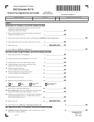 Document preview: Schedule IN-112 Vermont Tax Adjustments and Credits - Vermont, 2023