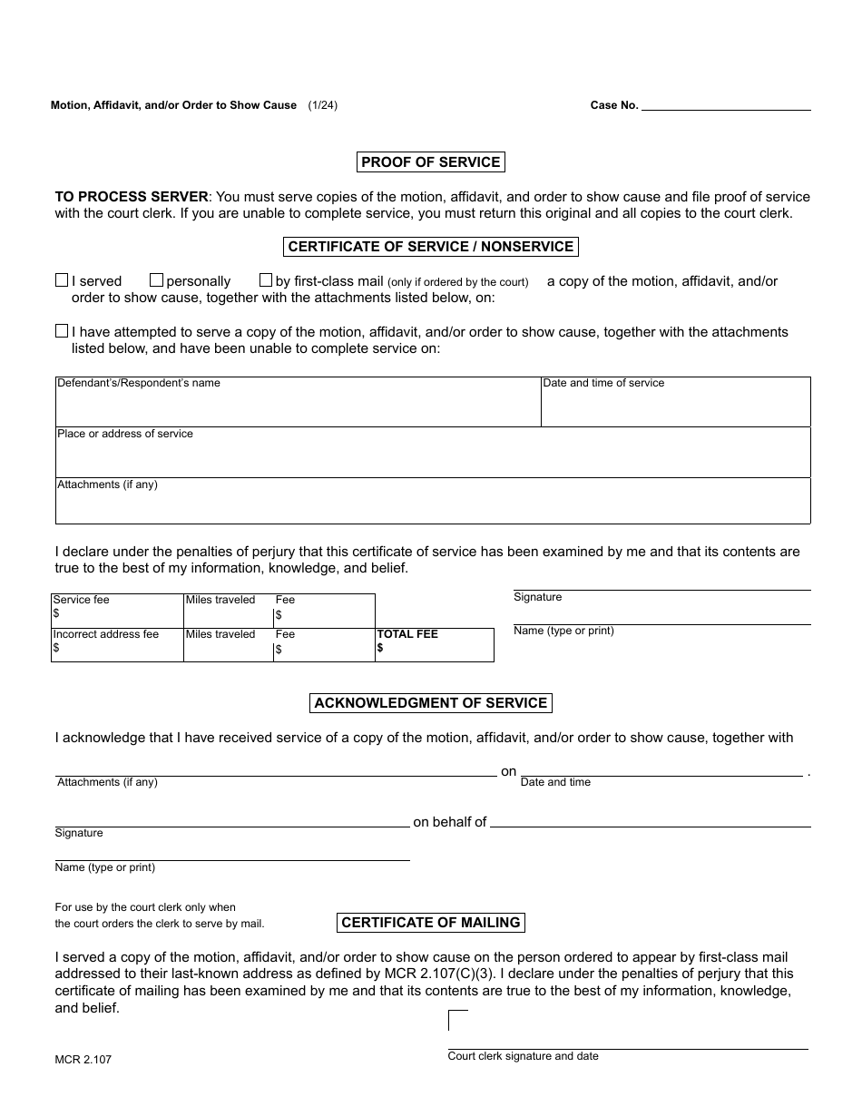 Form MC230 Motion, Affidavit, and / or Order to Show Cause - Michigan, Page 3