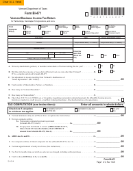 Form BI-471 Vermont Business Income Tax Return for Partnerships, Subchapter S Corporations, and Llcs - Vermont