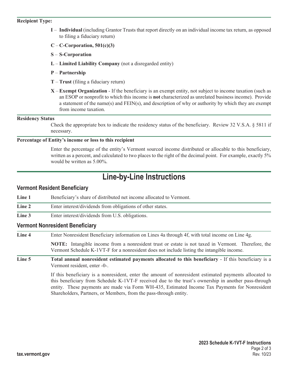 Download Instructions For Schedule K 1vt F Vermont Shareholder Partner Or Member Information 3551