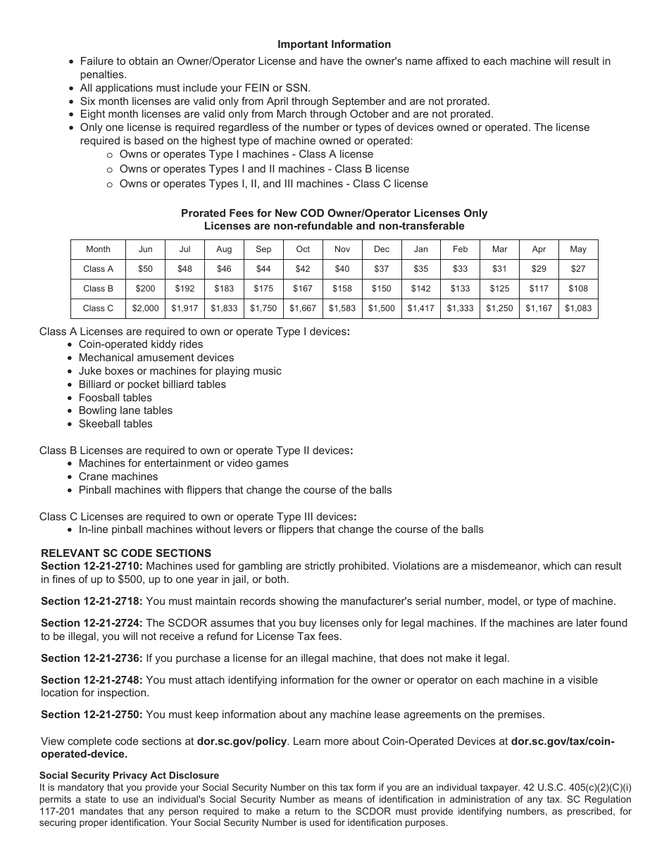 Form L-2052 Owner / Operator License Application - South Carolina, Page 3