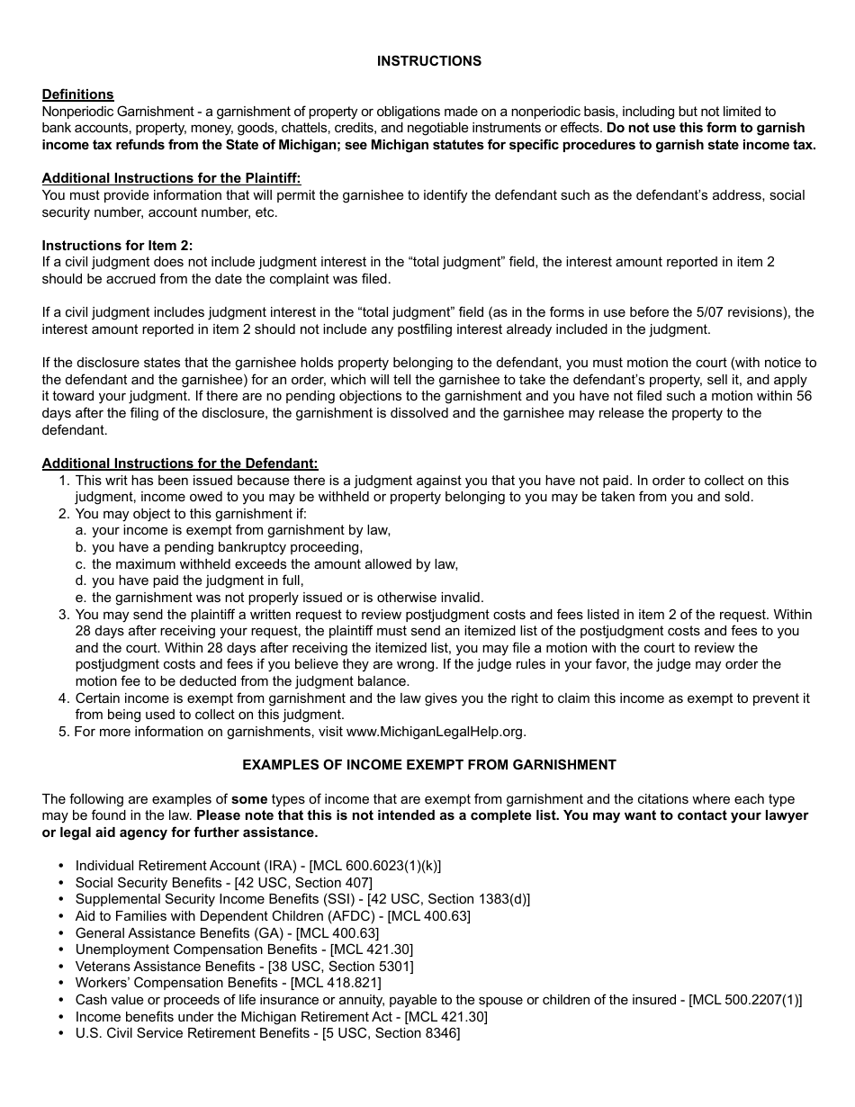 Form MC13 Request and Writ for Garnishment (Nonperiodic) - Michigan, Page 3