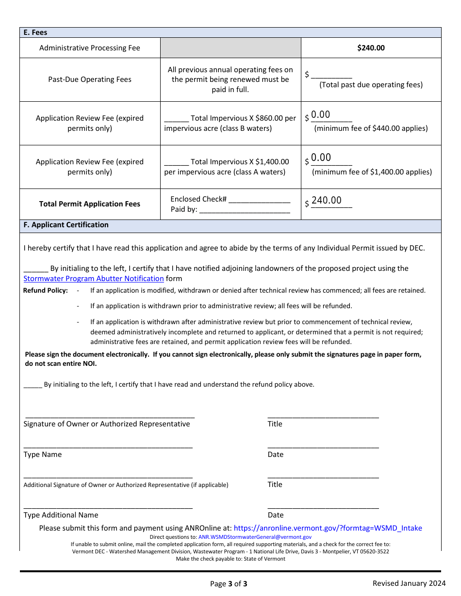 Application for Individual Stormwater Discharge Renewal Permit (Inds) - Vermont, Page 3
