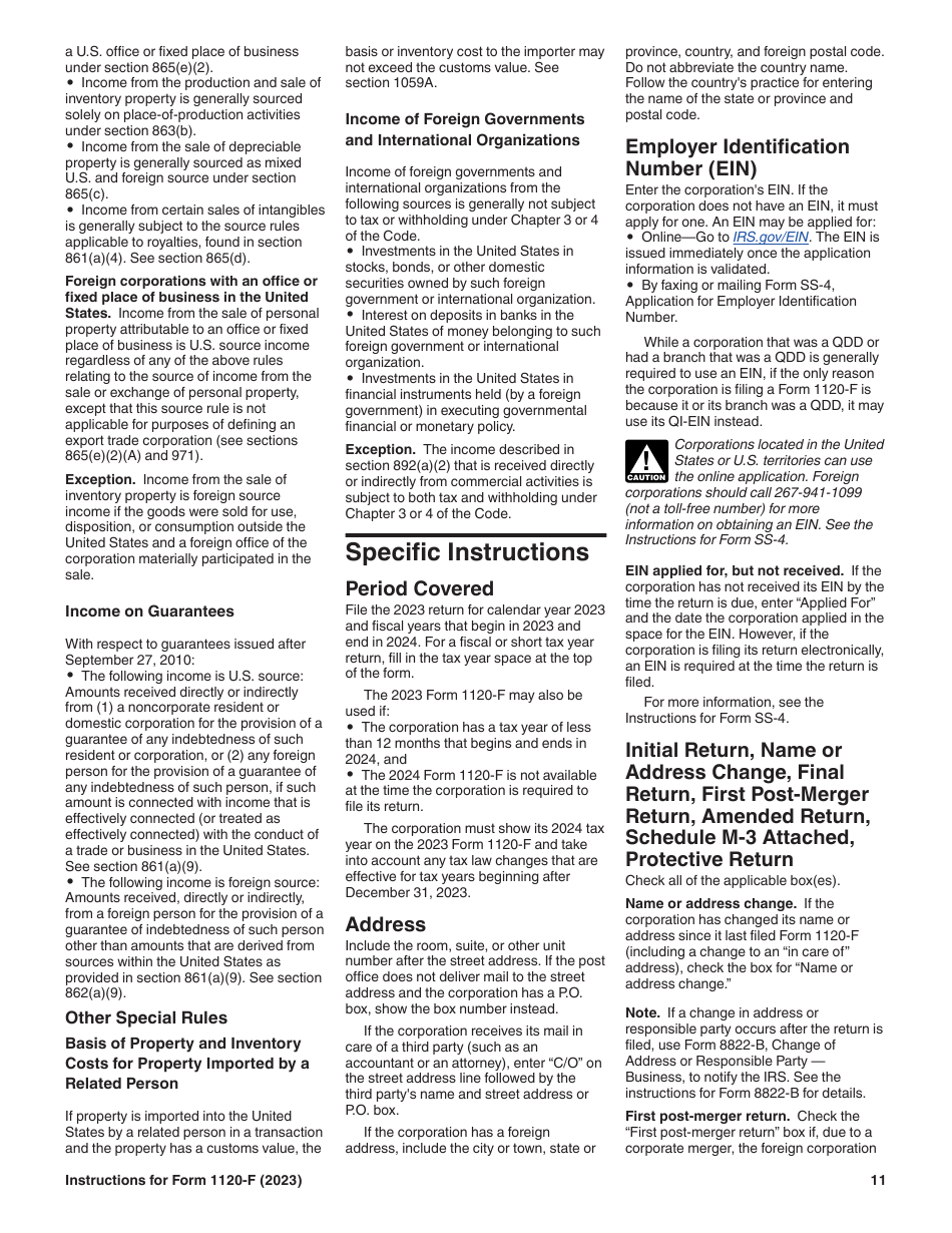 Instructions for IRS Form 1120-F U.S. Income Tax Return of a Foreign Corporation, Page 11