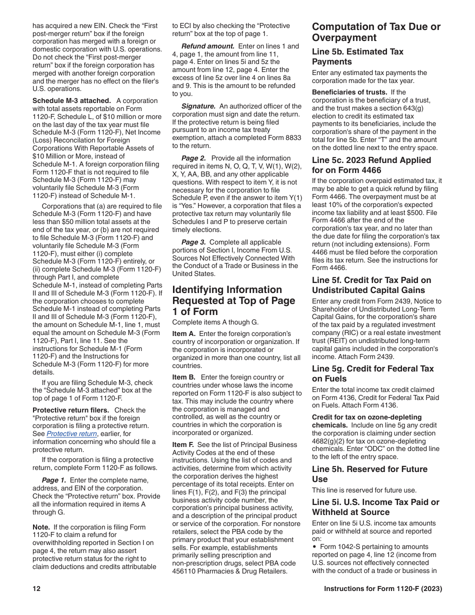 Instructions for IRS Form 1120-F U.S. Income Tax Return of a Foreign Corporation, Page 12