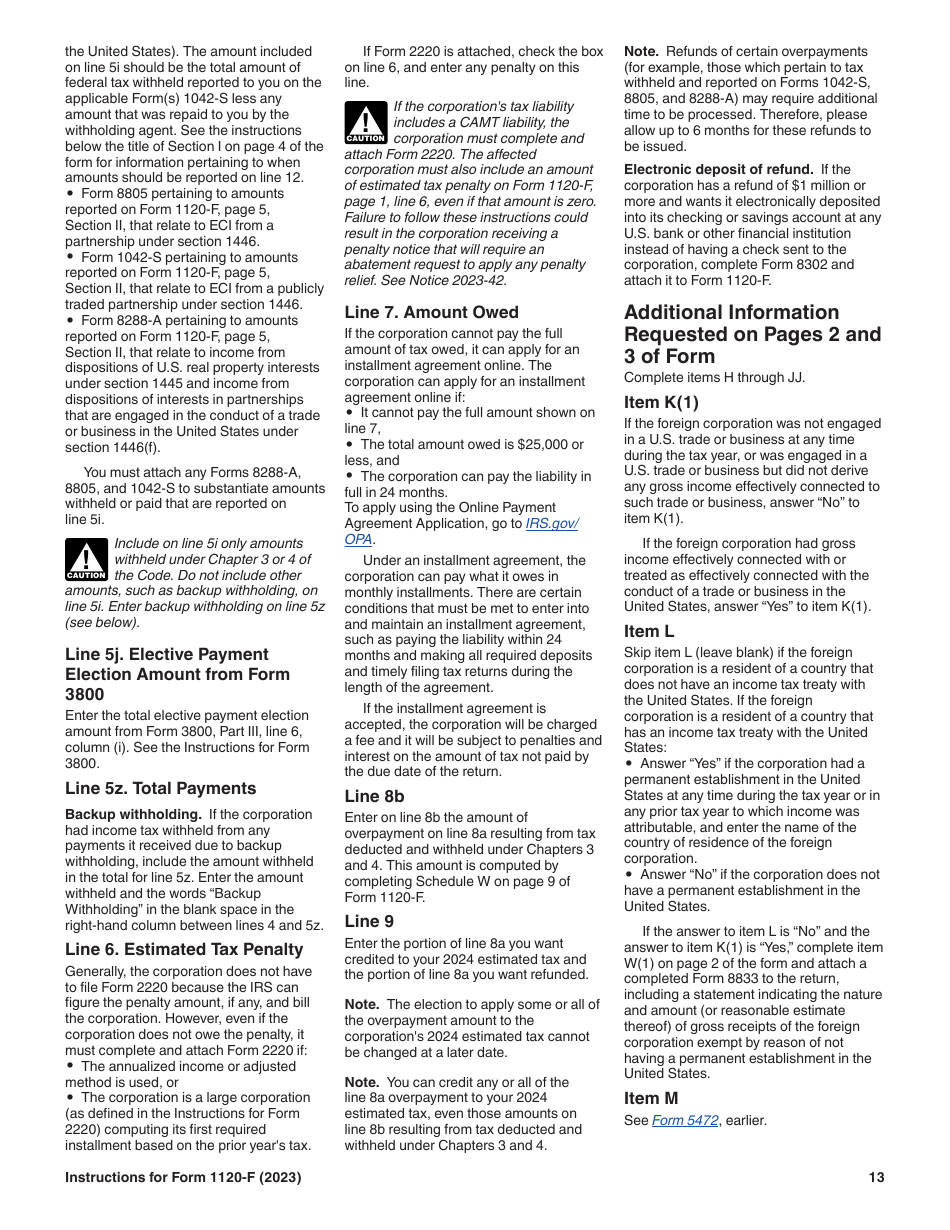 Instructions for IRS Form 1120-F U.S. Income Tax Return of a Foreign Corporation, Page 13