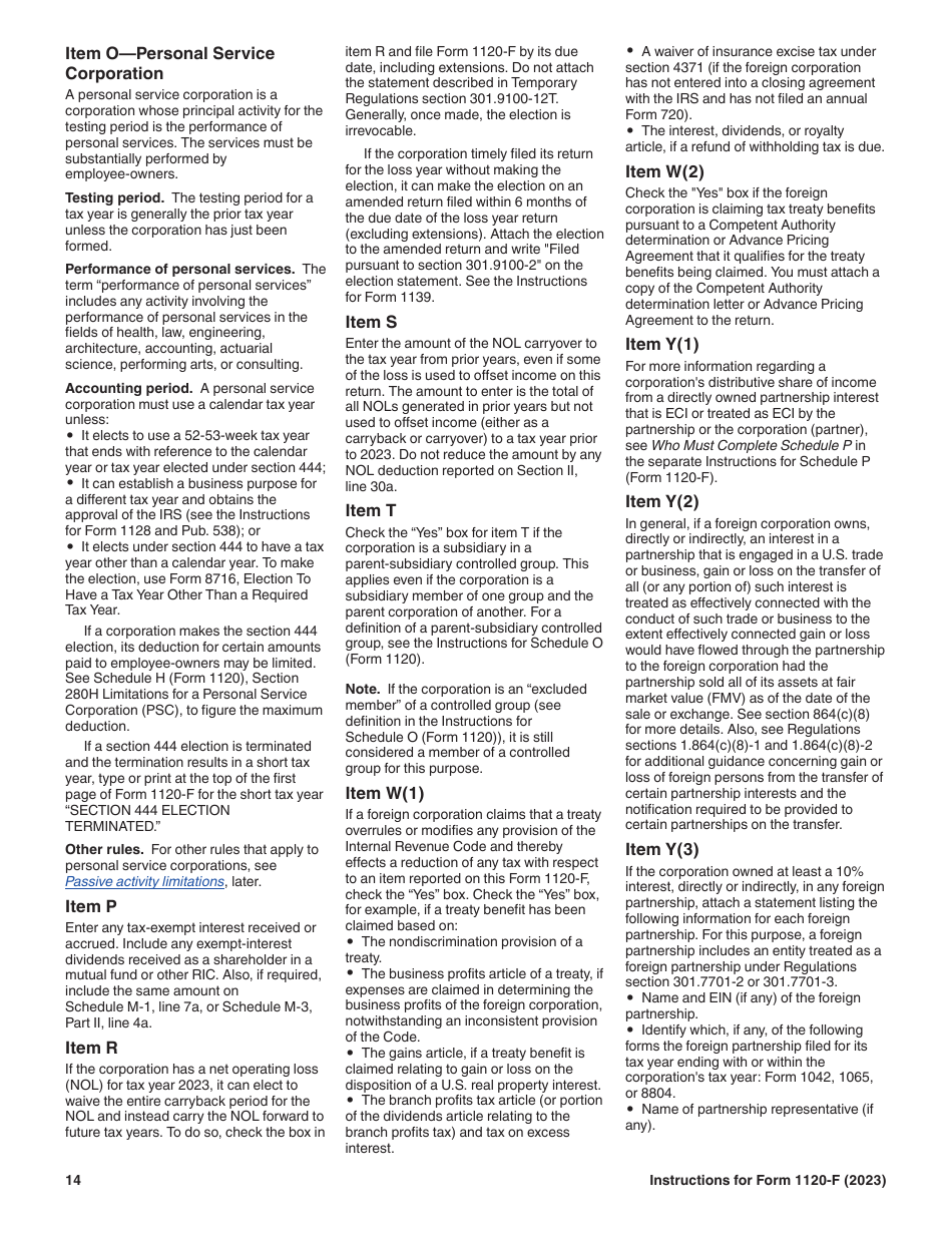 Instructions for IRS Form 1120-F U.S. Income Tax Return of a Foreign Corporation, Page 14