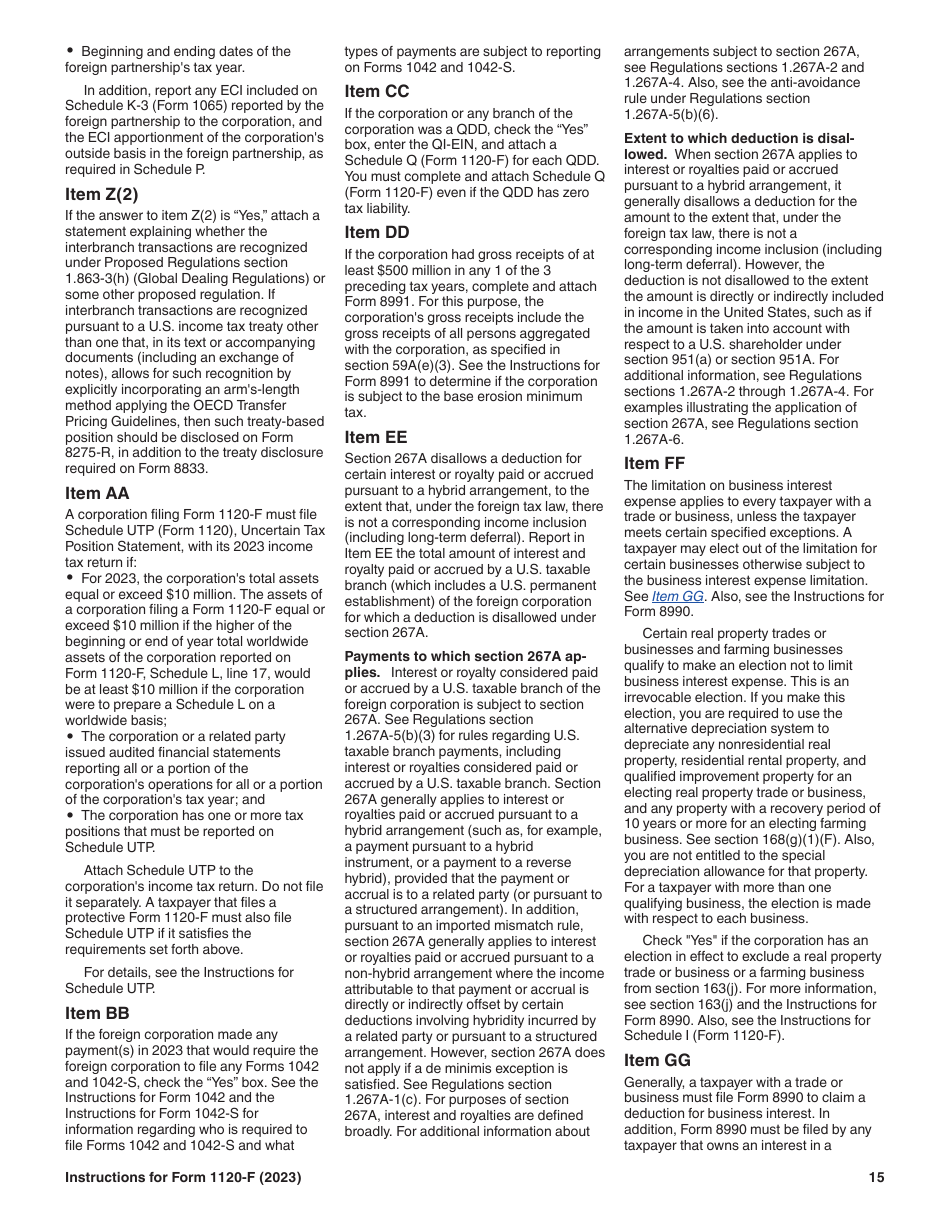 Instructions for IRS Form 1120-F U.S. Income Tax Return of a Foreign Corporation, Page 15