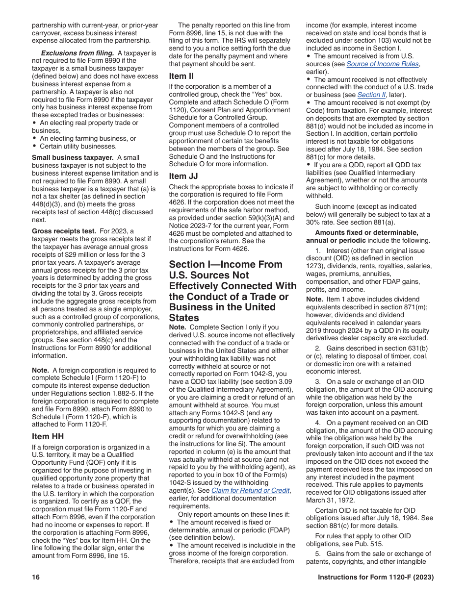 Instructions for IRS Form 1120-F U.S. Income Tax Return of a Foreign Corporation, Page 16