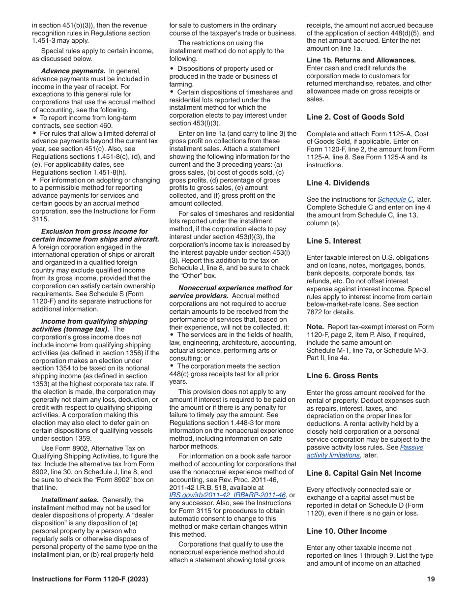 Instructions for IRS Form 1120-F U.S. Income Tax Return of a Foreign Corporation, Page 19