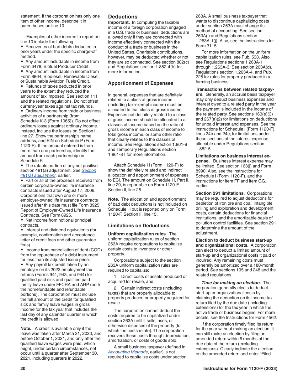 Instructions for IRS Form 1120-F U.S. Income Tax Return of a Foreign Corporation, Page 20