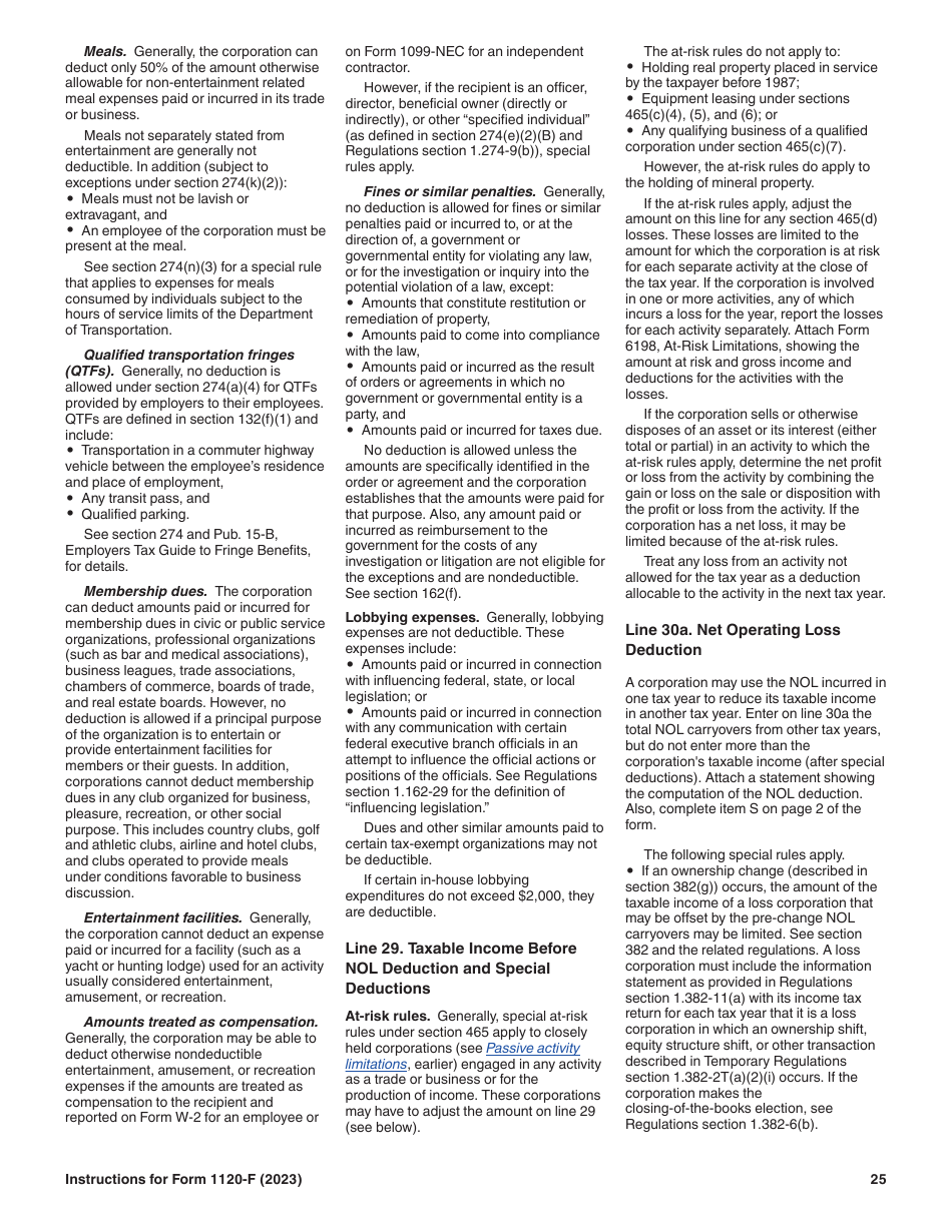 Instructions for IRS Form 1120-F U.S. Income Tax Return of a Foreign Corporation, Page 25