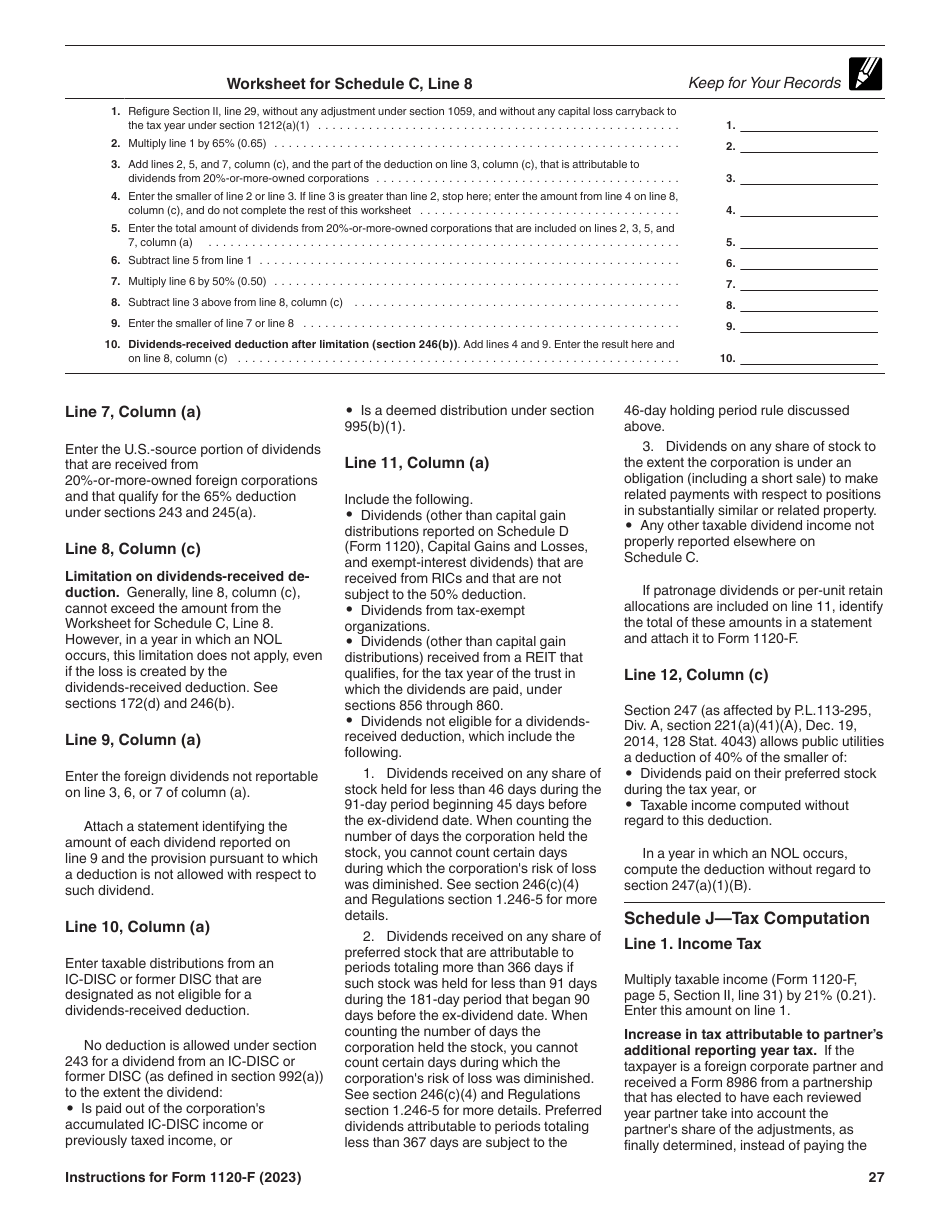 Instructions for IRS Form 1120-F U.S. Income Tax Return of a Foreign Corporation, Page 27