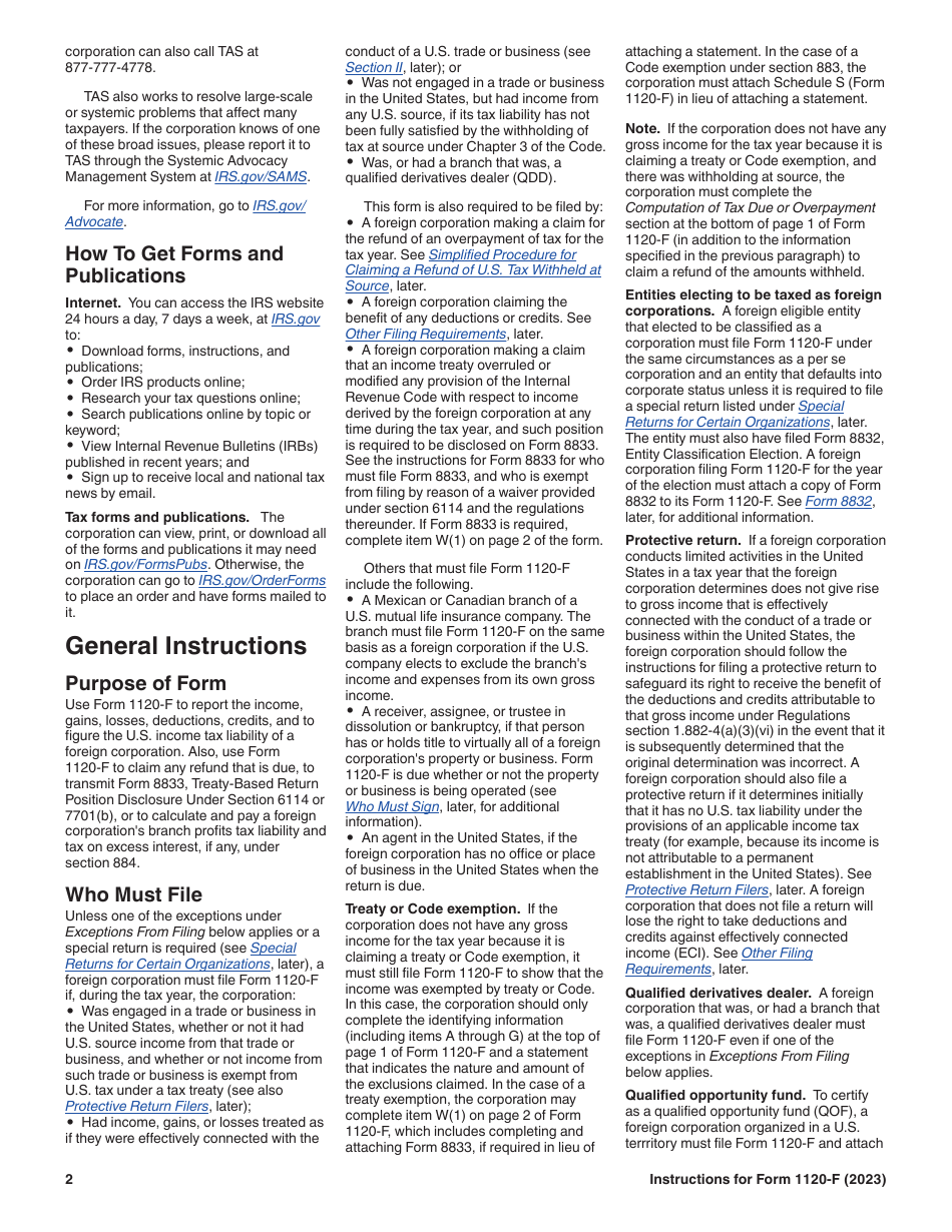 Instructions for IRS Form 1120-F U.S. Income Tax Return of a Foreign Corporation, Page 2