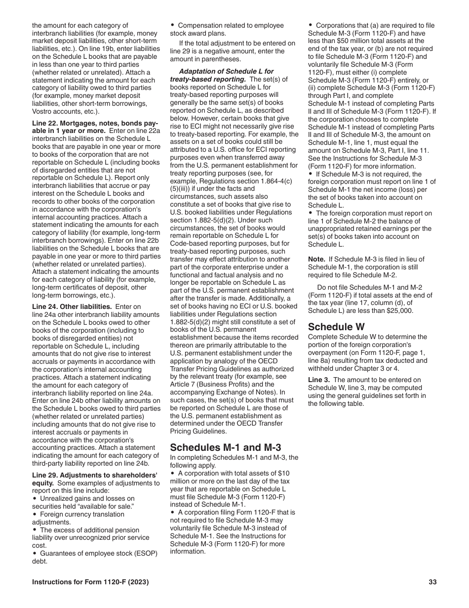Instructions for IRS Form 1120-F U.S. Income Tax Return of a Foreign Corporation, Page 33