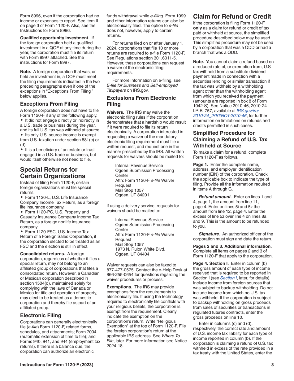 Instructions for IRS Form 1120-F U.S. Income Tax Return of a Foreign Corporation, Page 3