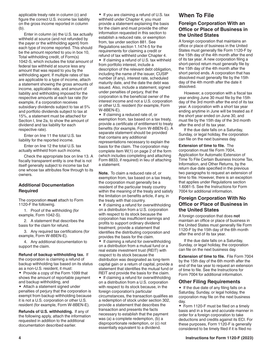 Instructions for IRS Form 1120-F U.S. Income Tax Return of a Foreign Corporation, Page 4
