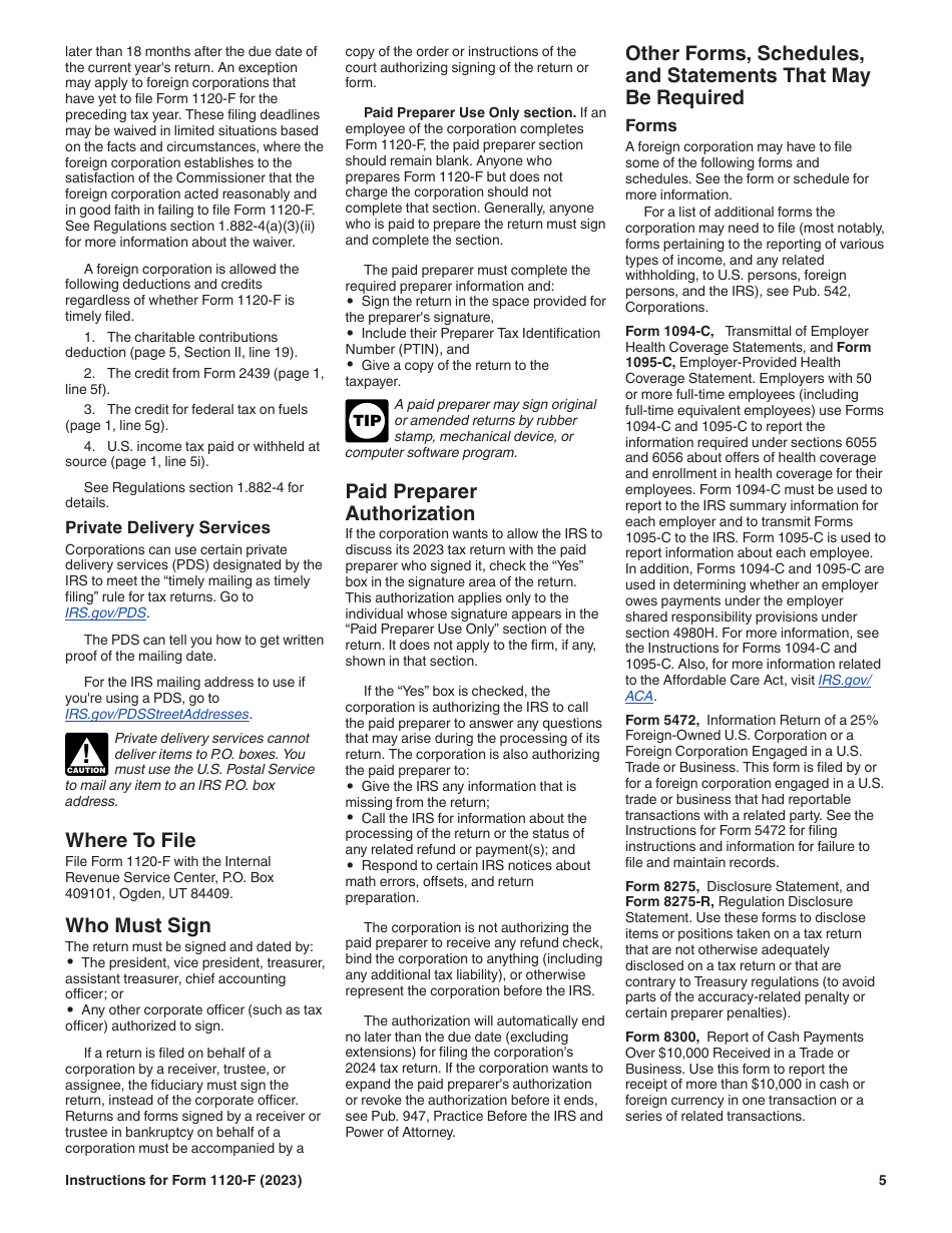 Instructions for IRS Form 1120-F U.S. Income Tax Return of a Foreign Corporation, Page 5